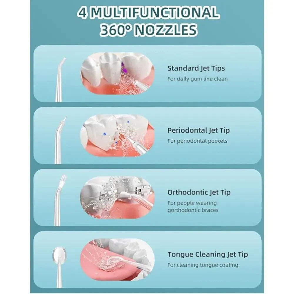 Oral Irrigator, 3 Modes 4 Replaceable Jet Tips